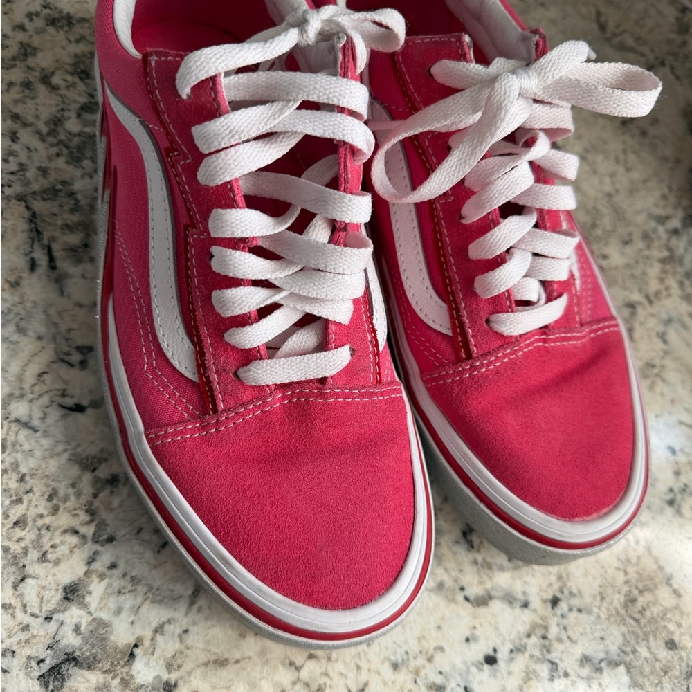 Vans Women’s Hot Pink Canvas Lace-Up Sneakers with White Stripe